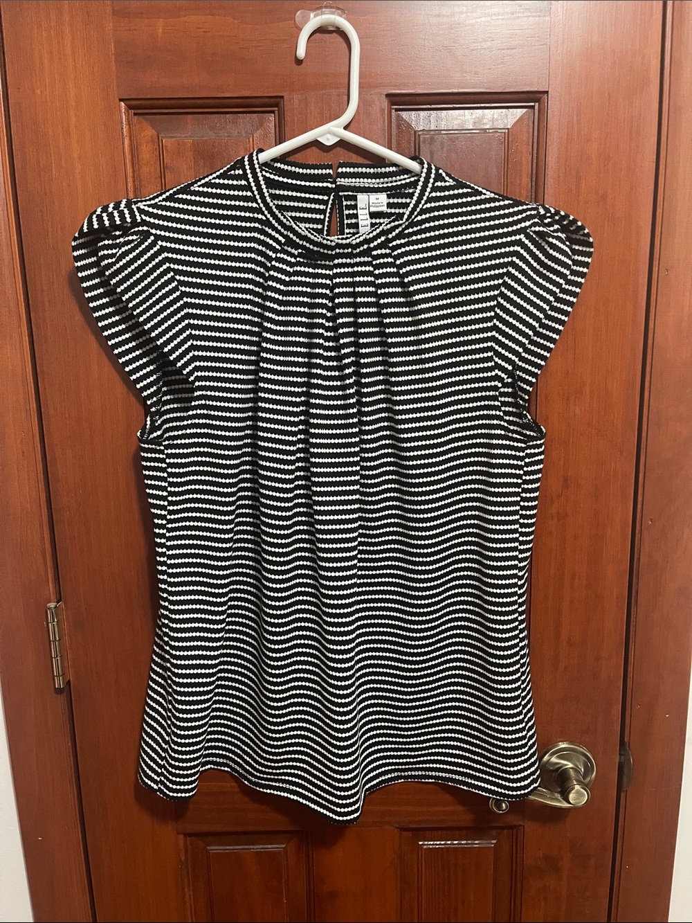 Elle Black & White Striped Cap-Sleeve Top